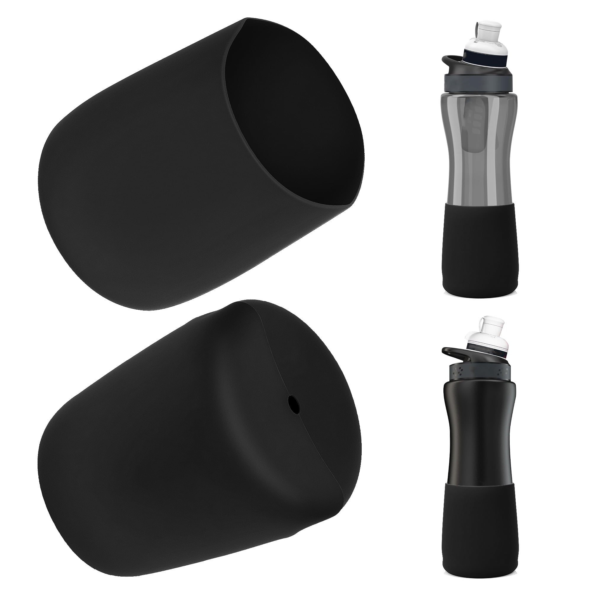 2 Pack Water Bottle Boot Compatible with  Plastic/Stainless Steel Bottle 22oz Series , Silicone Anti-Slip Bottle Bottom Sleeve Bumper Protector (Black)