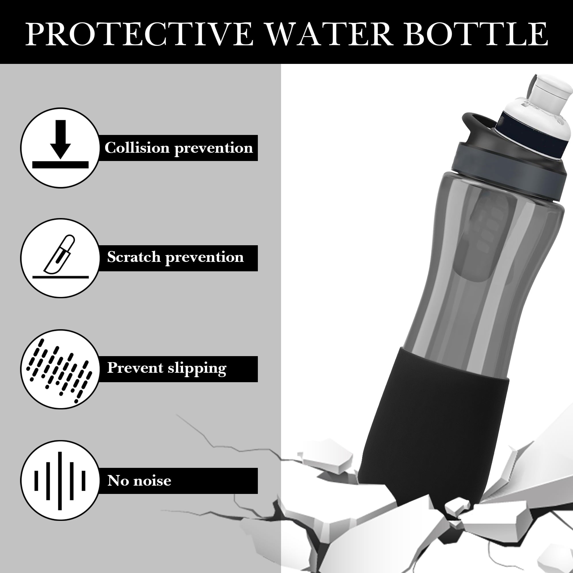 2 Pack Water Bottle Boot Compatible with  Plastic/Stainless Steel Bottle 22oz Series , Silicone Anti-Slip Bottle Bottom Sleeve Bumper Protector (Black)