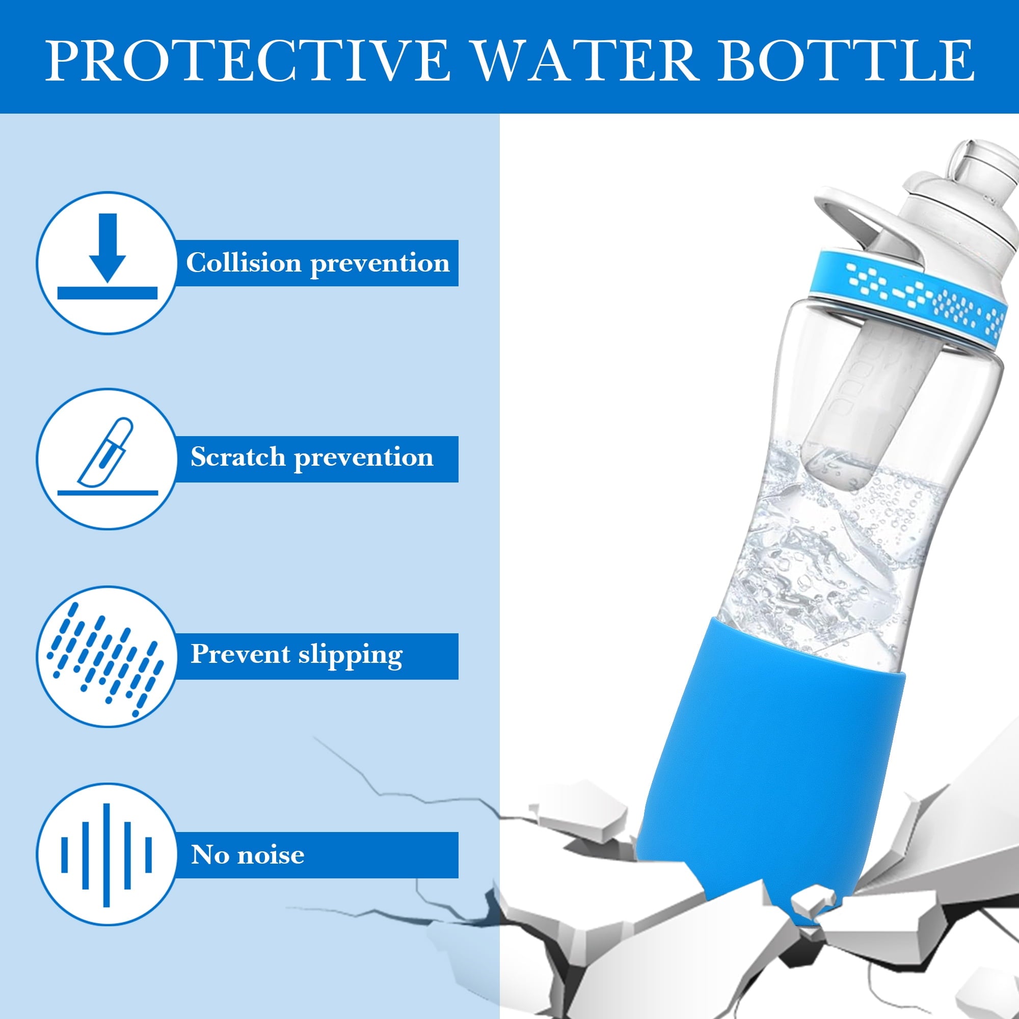 2 Pack Water Bottle Boot Compatible with  Plastic/Stainless Steel Bottle 22oz Series, Silicone Anti-Slip Bottle Bottom Sleeve Bumper Protector (Blue)