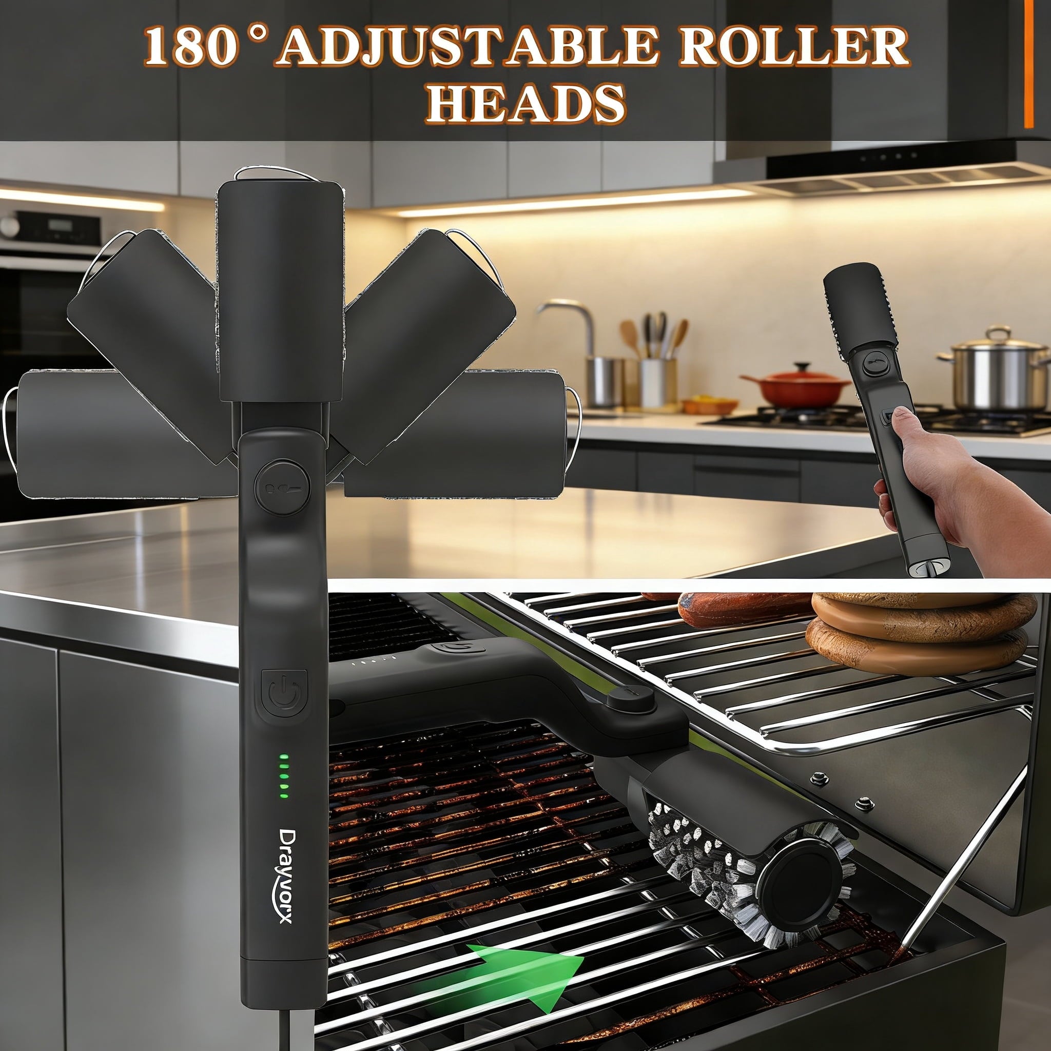 Electric Grill Brush, Outdoor Portable Cordless Electric BBQ Grill Cleaner, Motorized Grill Cleaning Brush with Powerful Motor, Easily Removes Burnt-On Grease from Grill Grates