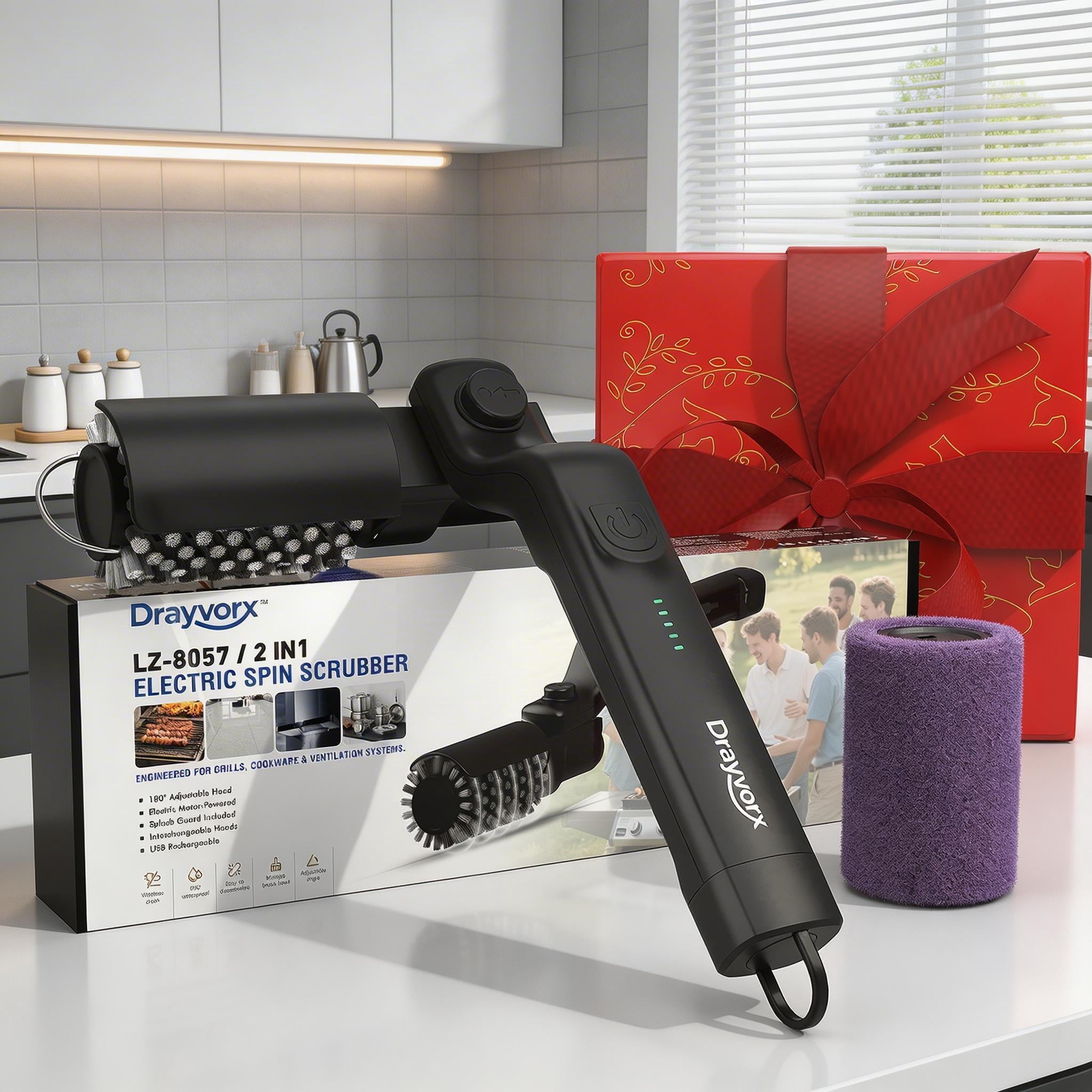 Electric Grill Brush, Outdoor Portable Cordless Electric BBQ Grill Cleaner, Motorized Grill Cleaning Brush with Powerful Motor, Easily Removes Burnt-On Grease from Grill Grates