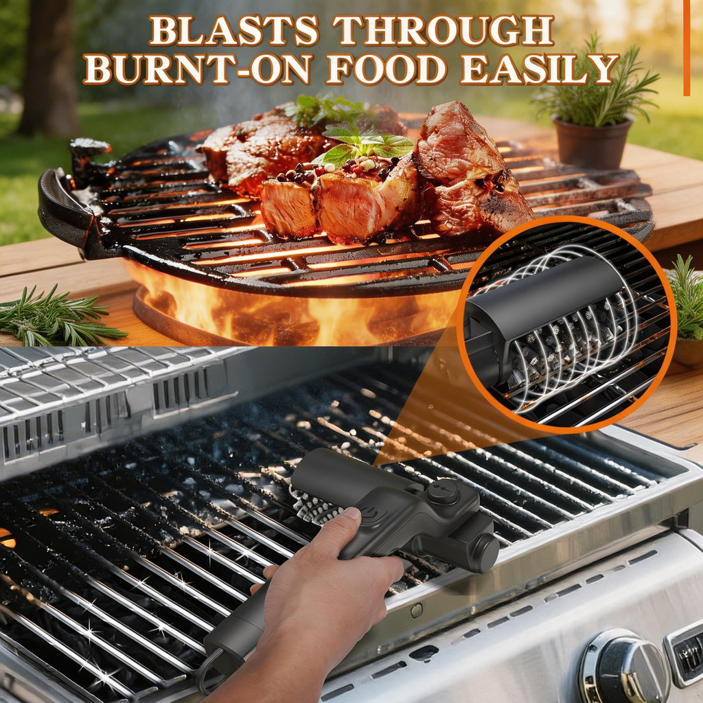 Electric Grill Brush, Outdoor Portable Cordless Electric BBQ Grill Cleaner, Motorized Grill Cleaning Brush with Powerful Motor, Easily Removes Burnt-On Grease from Grill Grates