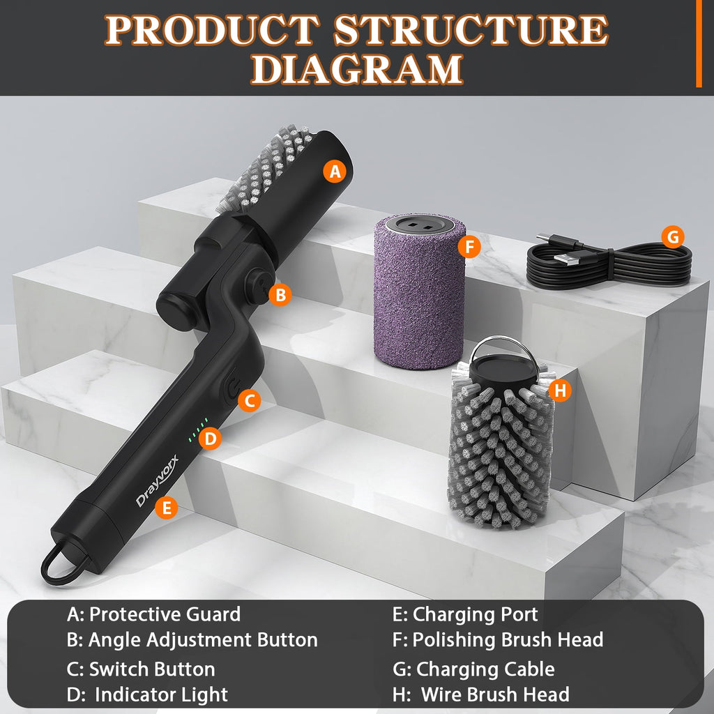 Electric Grill Brush, Outdoor Portable Cordless Electric BBQ Grill Cleaner, Motorized Grill Cleaning Brush with Powerful Motor, Easily Removes Burnt-On Grease from Grill Grates
