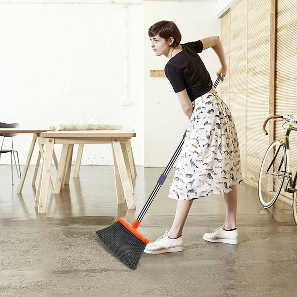 A house of tools Upgrade Broom and Dustpan Set, Self-Cleaning with Dustpan Teeth, Indoor&amp;Outdoor Sweeping, Ideal for Dog Cat Pets Home Use, Stand Up Broom and Dustpan (Gray&amp;Orange)