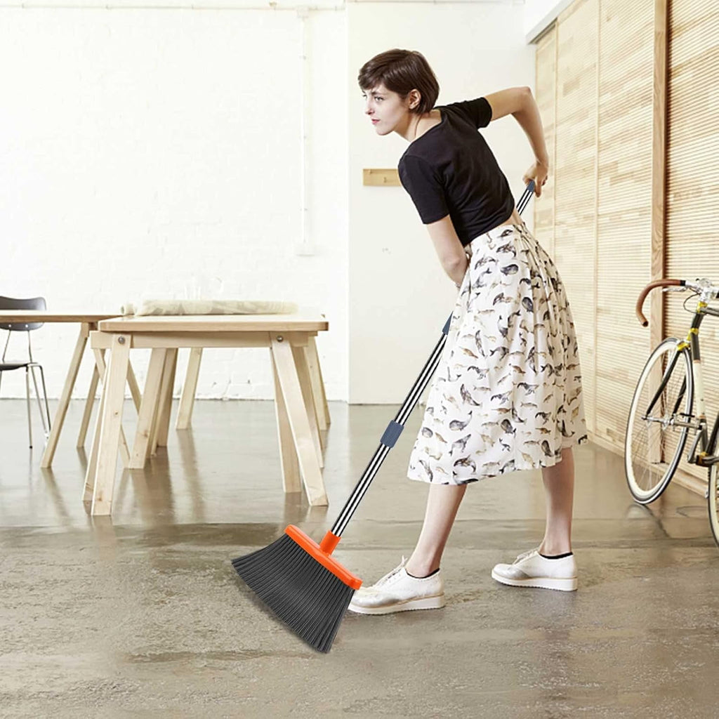 A house of tools Upgrade Broom and Dustpan Set, Self-Cleaning with Dustpan Teeth, Indoor&amp;Outdoor Sweeping, Ideal for Dog Cat Pets Home Use, Stand Up Broom and Dustpan (Gray&amp;Orange)