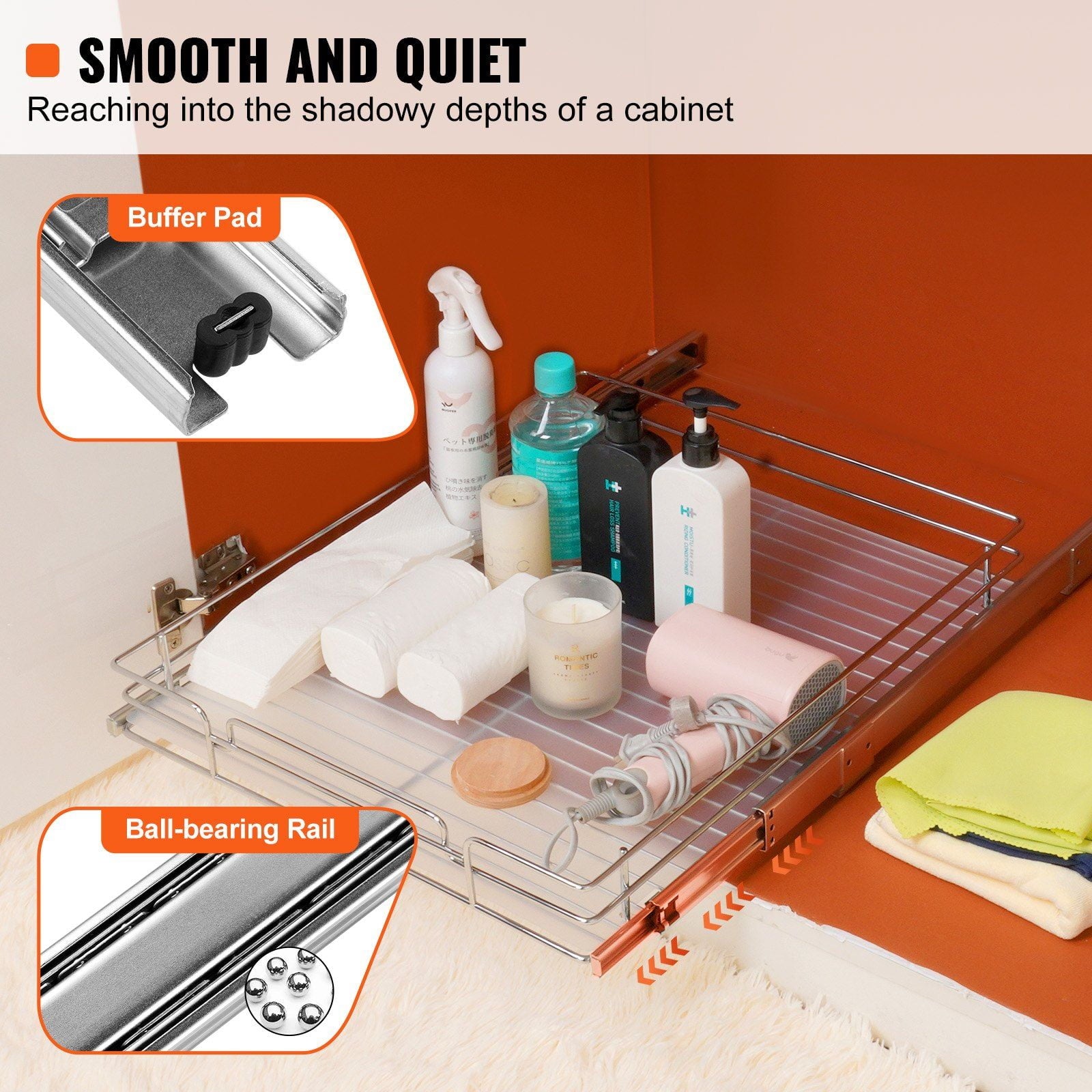 14" x 21" Pull Out Cabinet Organizer | Heavy Duty Slide Out Pantry Shelves, Chrome Steel Roll-Out Drawers, Smooth Sliding Storage for Kitchen, Bathroom, or Under Sink