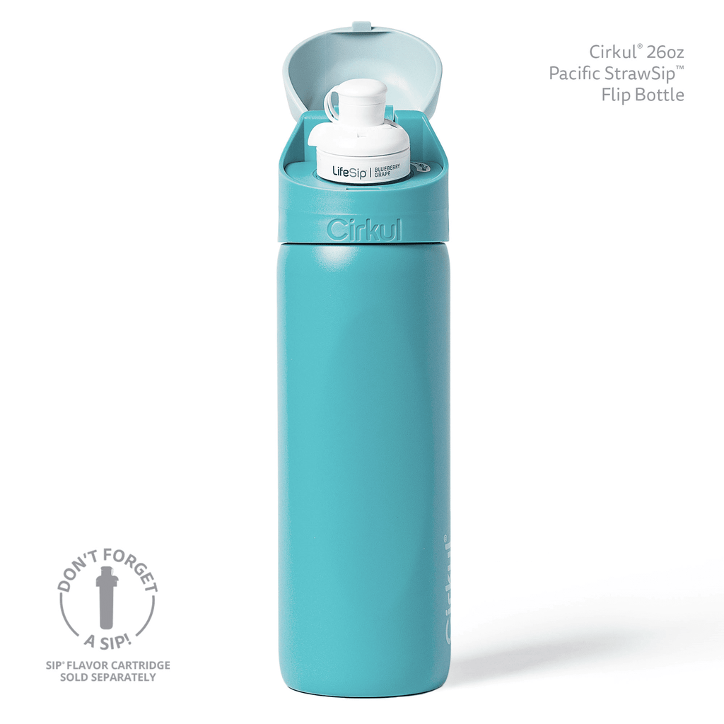 26oz StrawSip Flip Water Bottle, Stainless Steel, Double Wall Insulated, Pacific (Blue)