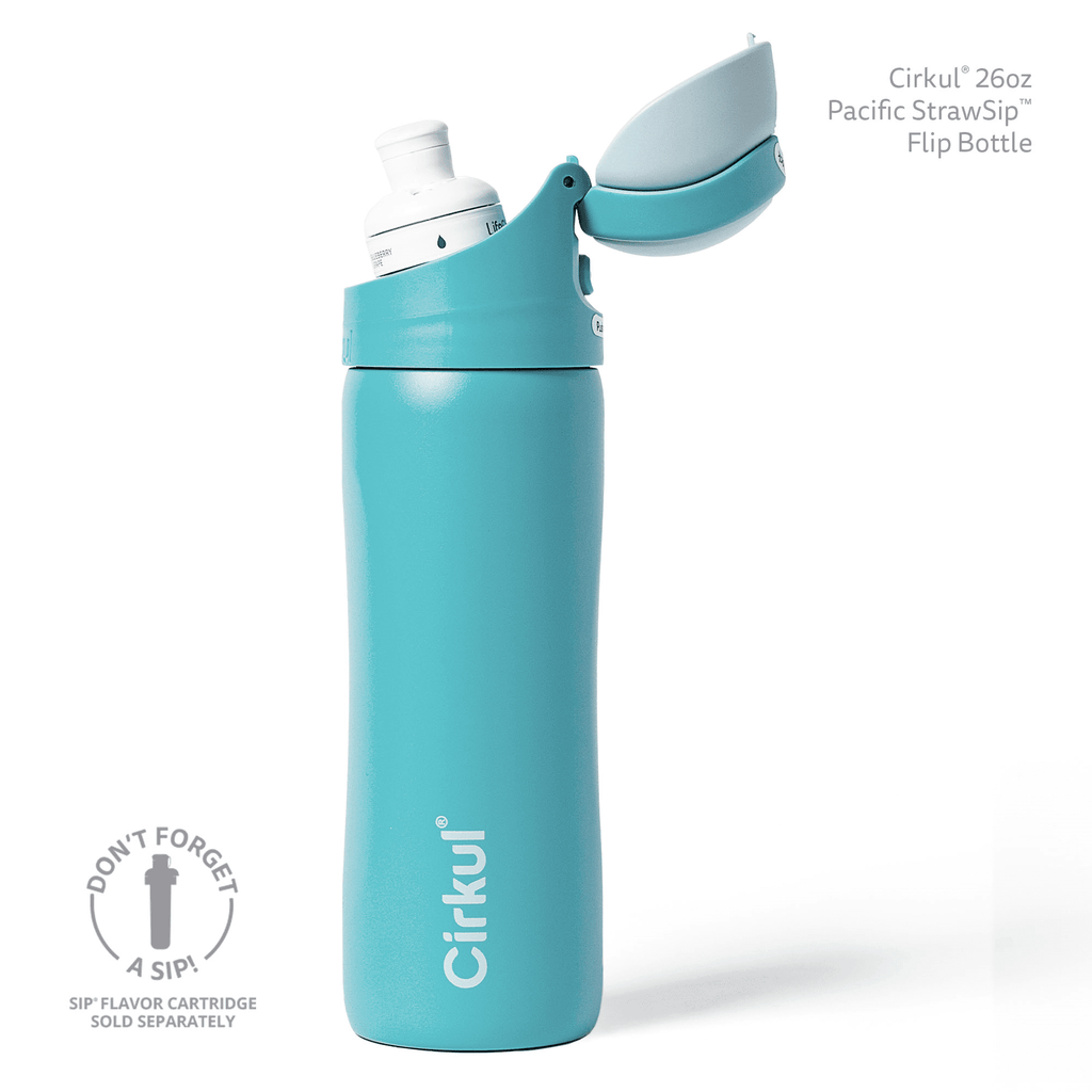 26oz StrawSip Flip Water Bottle, Stainless Steel, Double Wall Insulated, Pacific (Blue)