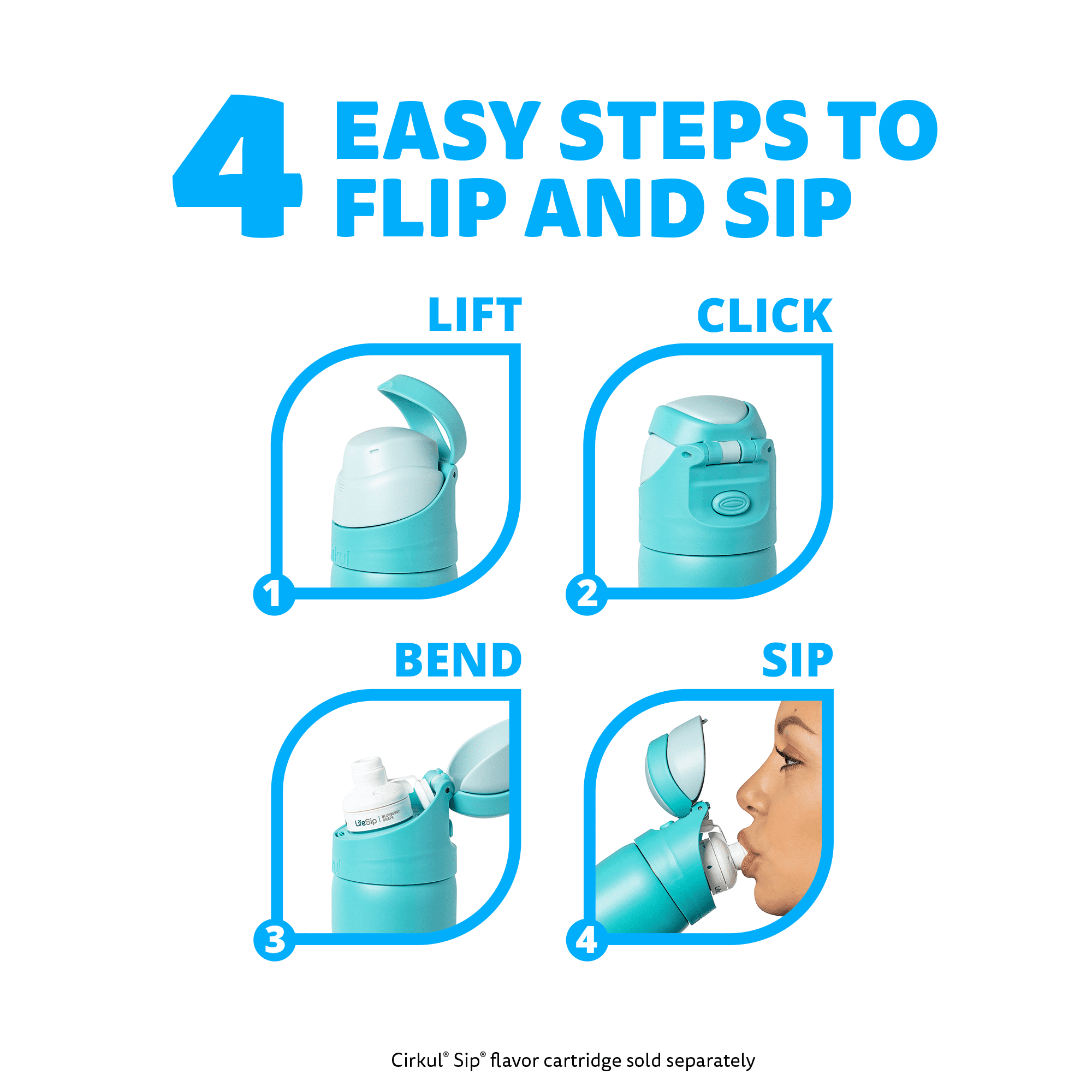 26oz StrawSip Flip Water Bottle, Stainless Steel, Double Wall Insulated, Pacific (Blue)