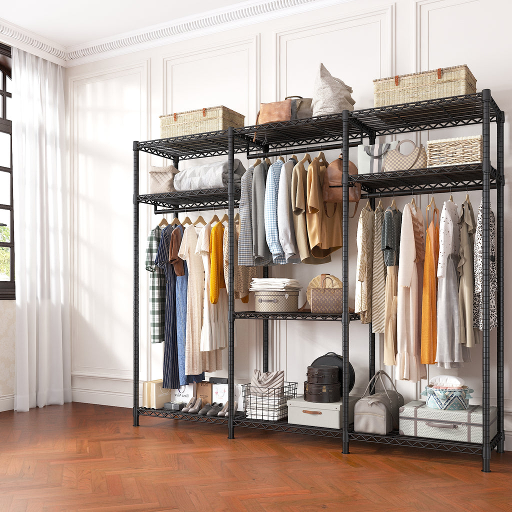 Covered Clothes Rack Loads 1100LBS, Heavy Duty Clothing Rack with Oxford Fabric Cover, Portable &amp; Metal Wadrobe Closet for Hanging Clothes, Black, 76"W x 18"D x 77"H