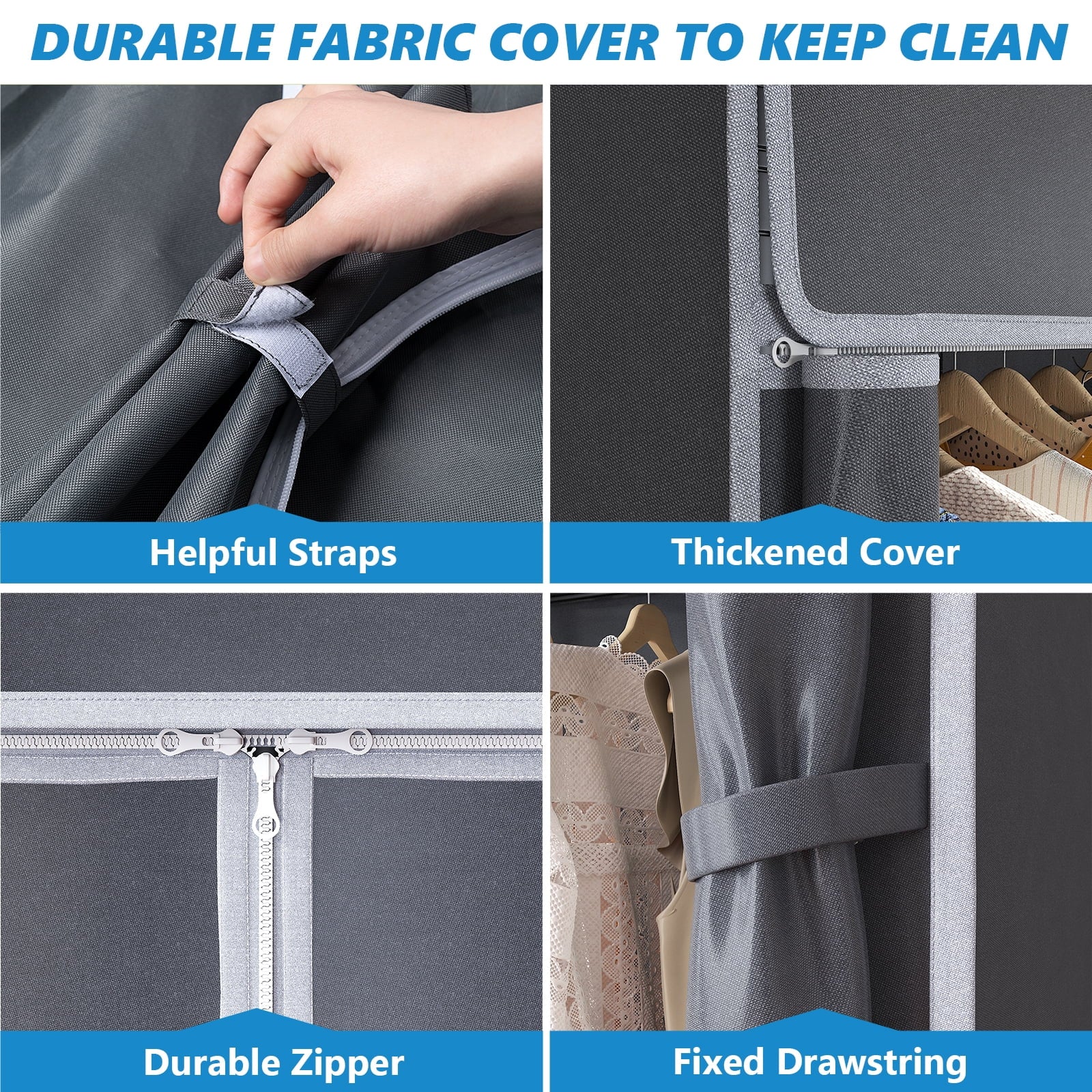 Covered Clothes Rack Loads 1100LBS, Heavy Duty Clothing Rack with Oxford Fabric Cover, Portable &amp; Metal Wadrobe Closet for Hanging Clothes, Black, 76"W x 18"D x 77"H