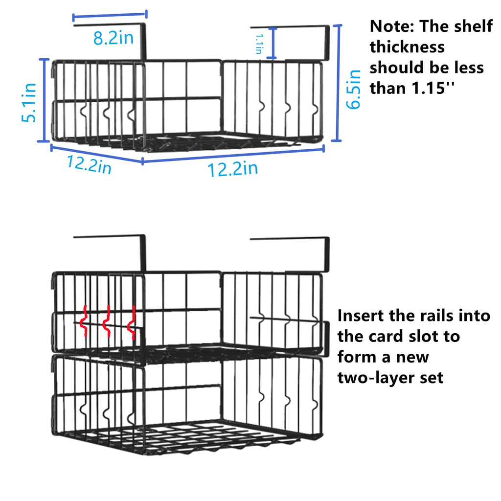 nder Shelf Basket Storage 2Pack - 12.6in Metal Under Cabinet Shelf, Hanging Wire Basket Shelves, Undershelf Storage Basket for Kitchen Pantry Bookshelf