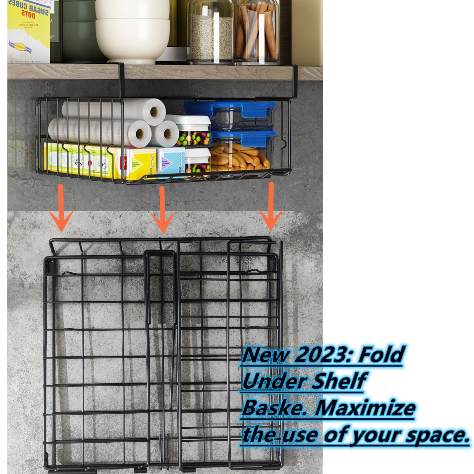 nder Shelf Basket Storage 2Pack - 12.6in Metal Under Cabinet Shelf, Hanging Wire Basket Shelves, Undershelf Storage Basket for Kitchen Pantry Bookshelf