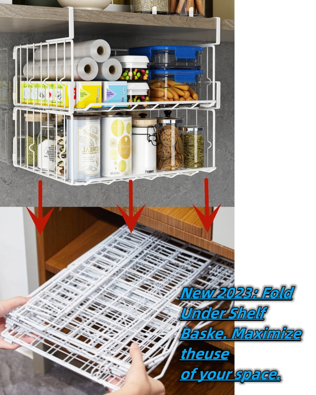 nder Shelf Basket Storage 2Pack - 12.6in Metal Under Cabinet Shelf, Hanging Wire Basket Shelves, Undershelf Storage Basket for Kitchen Pantry Bookshelf