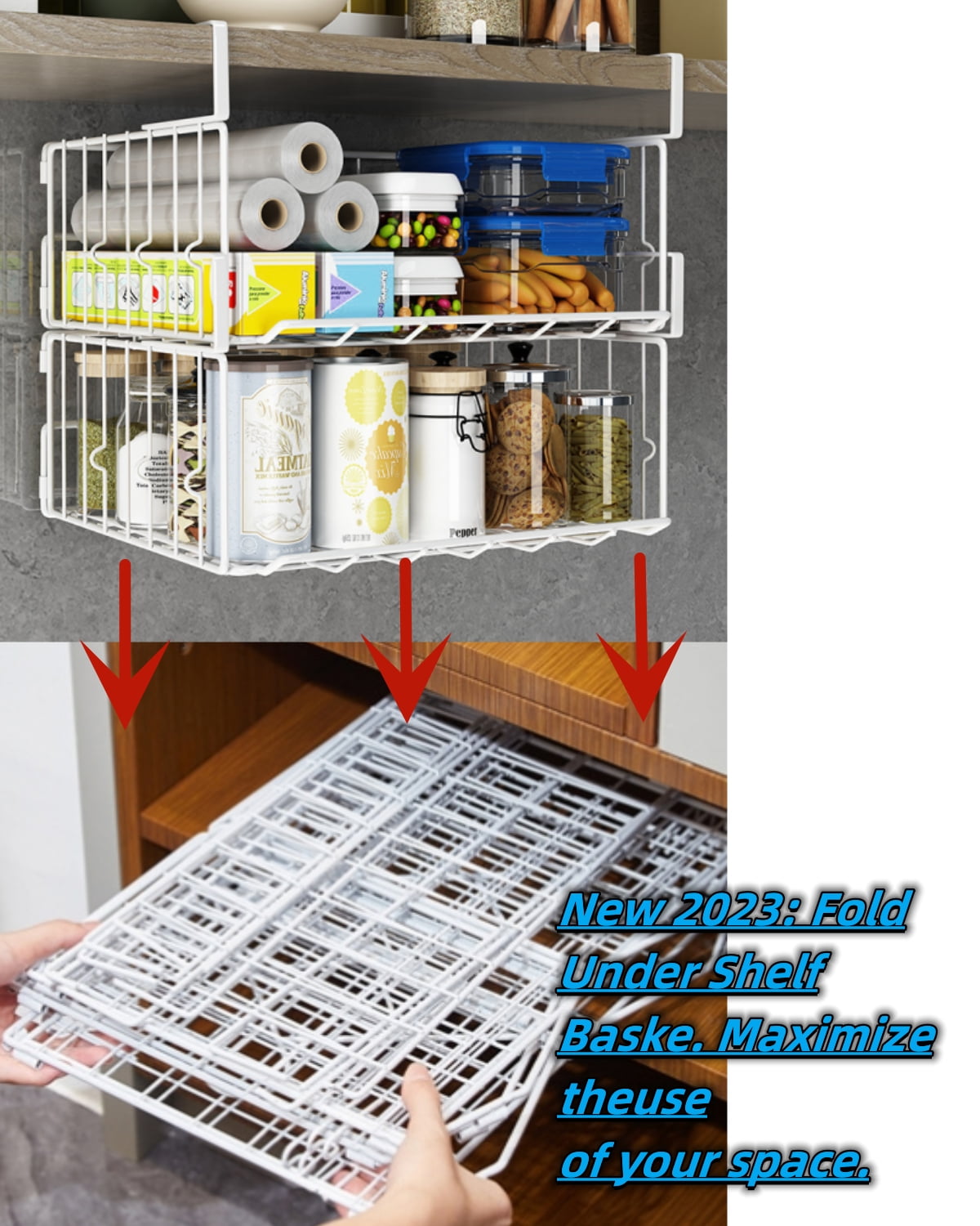 nder Shelf Basket Storage 2Pack - 12.6in Metal Under Cabinet Shelf, Hanging Wire Basket Shelves, Undershelf Storage Basket for Kitchen Pantry Bookshelf