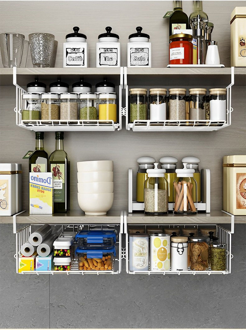 nder Shelf Basket Storage 2Pack - 12.6in Metal Under Cabinet Shelf, Hanging Wire Basket Shelves, Undershelf Storage Basket for Kitchen Pantry Bookshelf