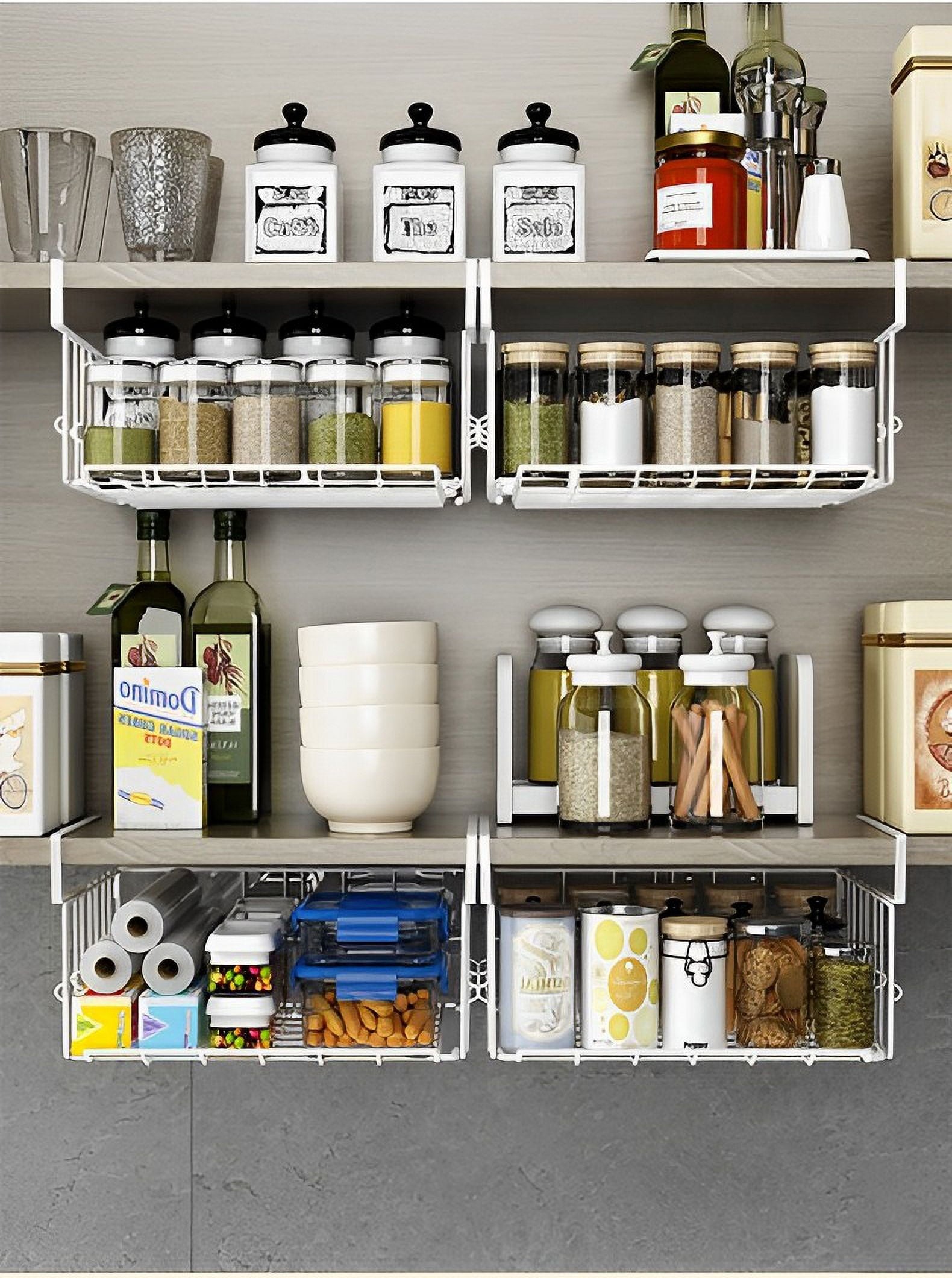 nder Shelf Basket Storage 2Pack - 12.6in Metal Under Cabinet Shelf, Hanging Wire Basket Shelves, Undershelf Storage Basket for Kitchen Pantry Bookshelf