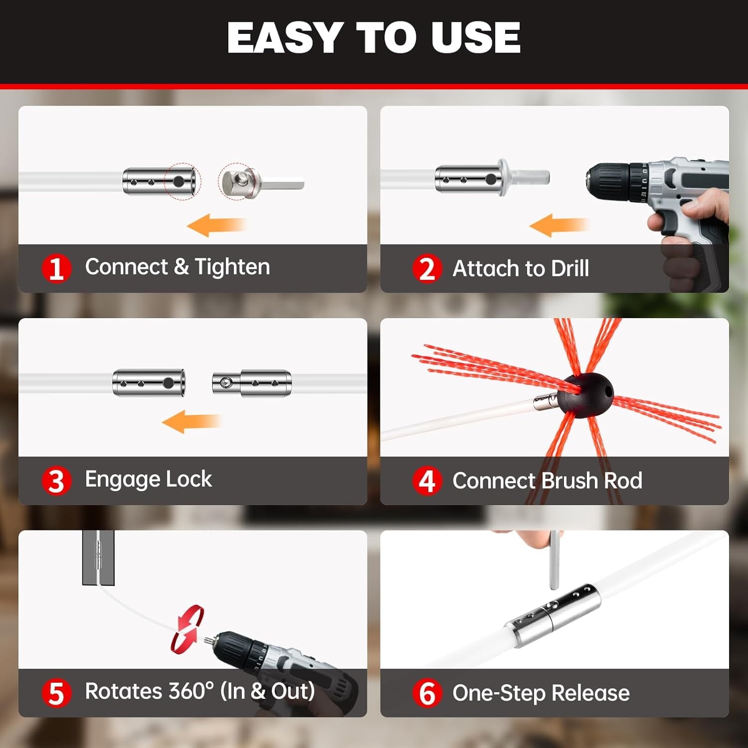 26 Feet Chimney Sweep Kit, Chrome Button Locking System, Chimney Cleaning Kit, Chimney Brush, Chimney Cleaning Tool, Chimney Cleaning System with 8 Flexible Chimney Rods
