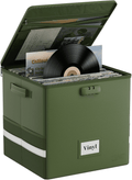 Vinyl Record Storage Box with Lock, Fireproof＆Water Resistant Record Organizer for 100+ Single Records(12-inch), Collapsible Storage Crate with Lid&amp;Handles for Valuable Album Collection,Green