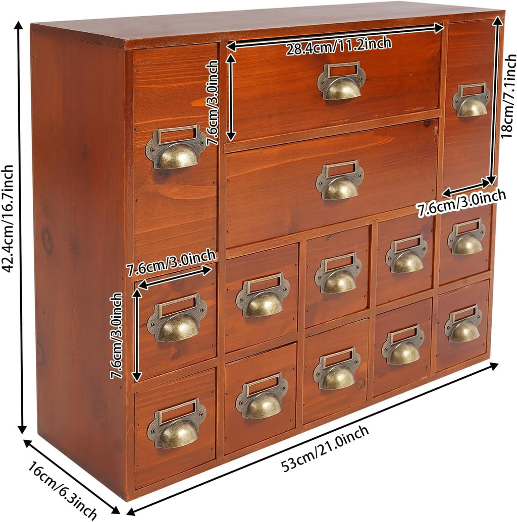 4 Tier Office Desk Organizer with 14 Drawers, Wooden Apothecary Cabinet Desktop Storage Cabinet with Label Boxes, Makeup Organizer Filing Case for Office Bedroom Home, L21*W6.3*H16.7in