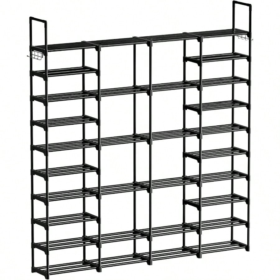 4 Row 10 Tiers Extra Large Shoe Rack Big Tall Metal Shoe Shelf Heavy Duty Organizer for Closet Entryway Boot Rack Storage Stackable Stand for Garage Black
