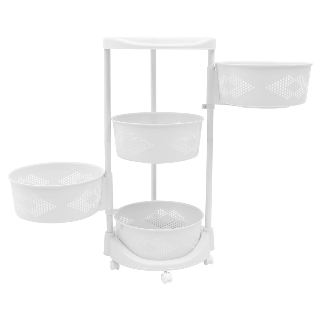 4 Tiers Rotating Storage Shelves Removable Basket Shelf Organizer on Rolling Wheels Height Adjustable Kitchen Bathroom Shelves Rack Organizer