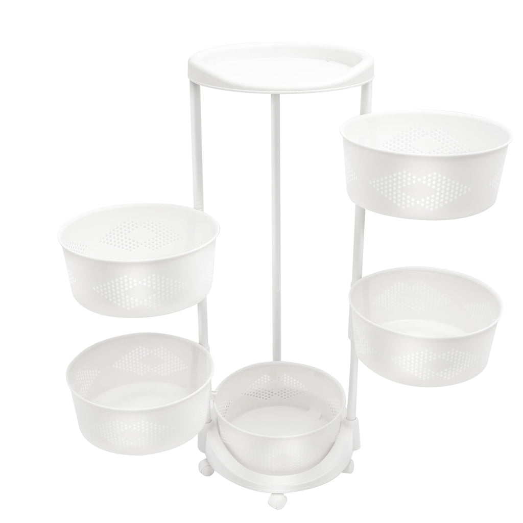 4 Tiers Rotating Storage Shelves Removable Basket Shelf Organizer on Rolling Wheels Height Adjustable Kitchen Bathroom Shelves Rack Organizer