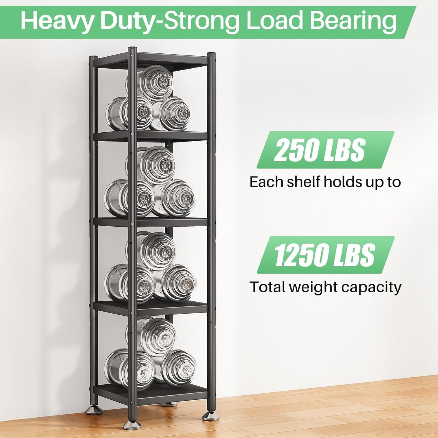 5-Tier Kitchen Storage Shelves, Adjustable Metal Shelves for Storage Pantry Shelves with Rolling Wheels, Storage Rack Shelving Unit Organizer for Bedroom Laundry Closet