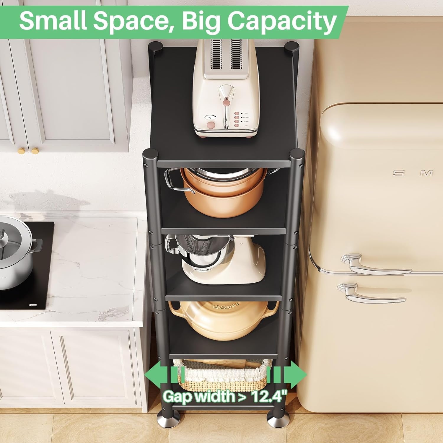 5-Tier Kitchen Storage Shelves, Adjustable Metal Shelves for Storage Pantry Shelves with Rolling Wheels, Storage Rack Shelving Unit Organizer for Bedroom Laundry Closet