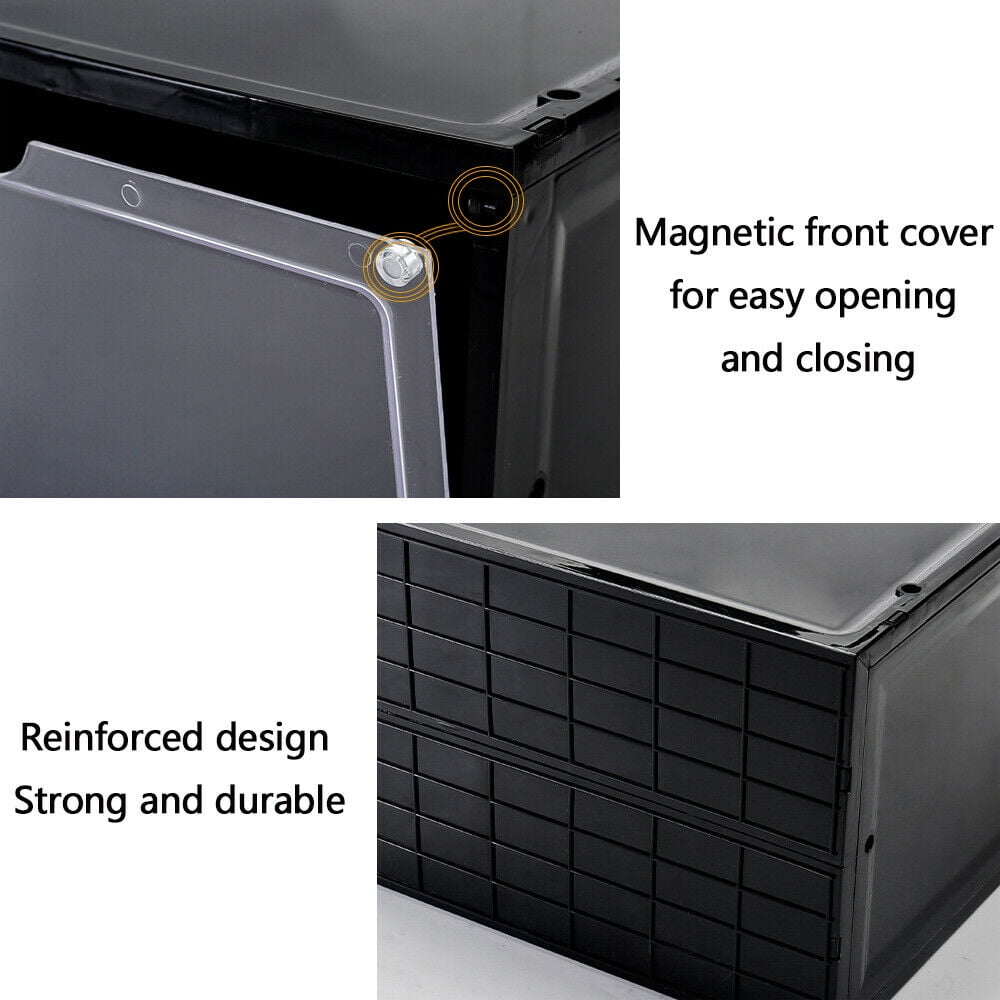 Plastic Shoe Box, 4/8/12x Stackable Black/ Clear Shoe Storage Box Sneaker Storage Bins Shoe Container Organizer for Women Men
