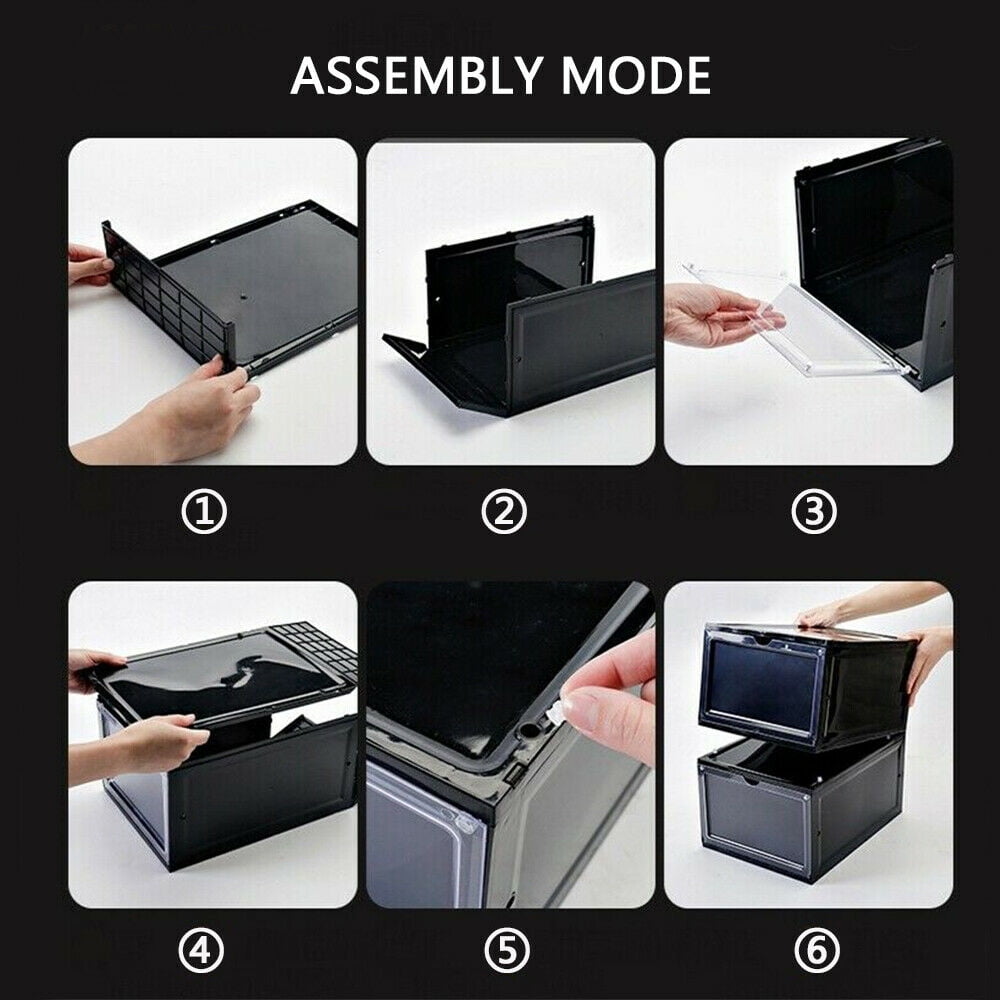 Plastic Shoe Box, 4/8/12x Stackable Black/ Clear Shoe Storage Box Sneaker Storage Bins Shoe Container Organizer for Women Men