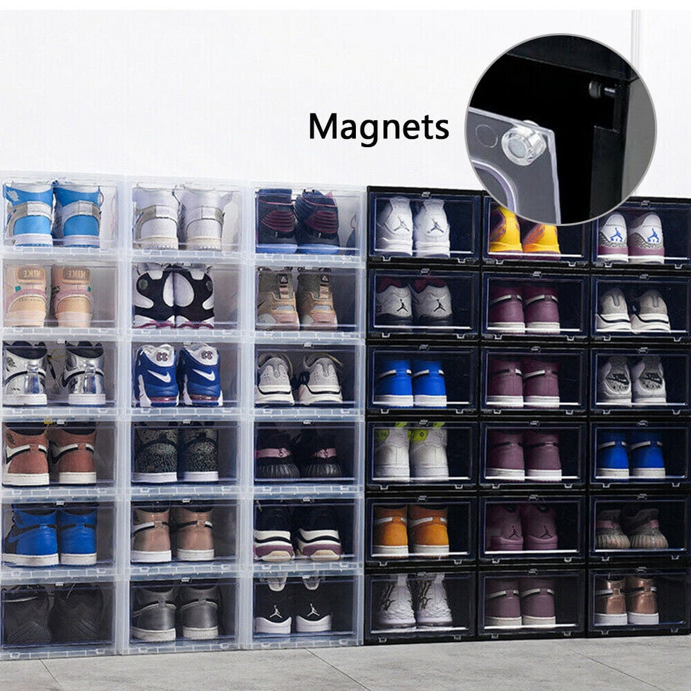 Plastic Shoe Box, 4/8/12x Stackable Black/ Clear Shoe Storage Box Sneaker Storage Bins Shoe Container Organizer for Women Men