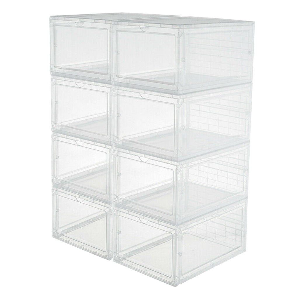Plastic Shoe Box, 4/8/12x Stackable Black/ Clear Shoe Storage Box Sneaker Storage Bins Shoe Container Organizer for Women Men