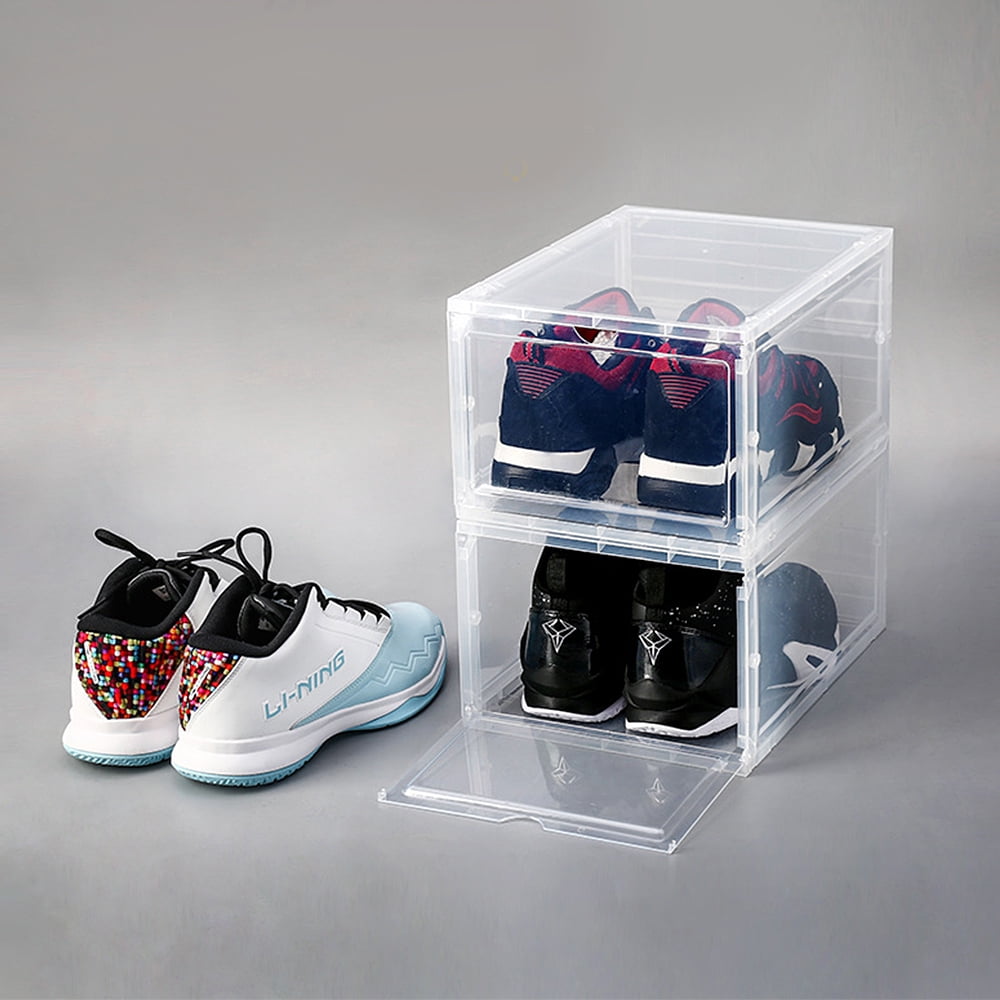 Plastic Shoe Box, 4/8/12x Stackable Black/ Clear Shoe Storage Box Sneaker Storage Bins Shoe Container Organizer for Women Men