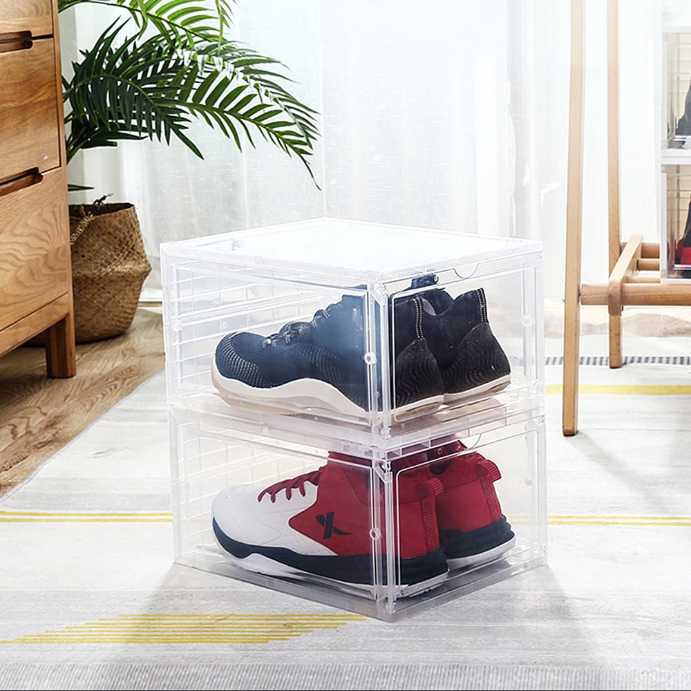 Plastic Shoe Box, 4/8/12x Stackable Black/ Clear Shoe Storage Box Sneaker Storage Bins Shoe Container Organizer for Women Men