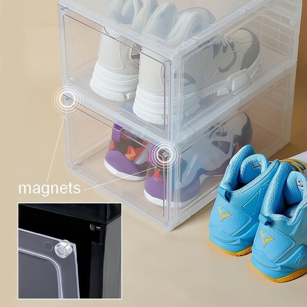 Plastic Shoe Box, 4/8/12x Stackable Black/ Clear Shoe Storage Box Sneaker Storage Bins Shoe Container Organizer for Women Men