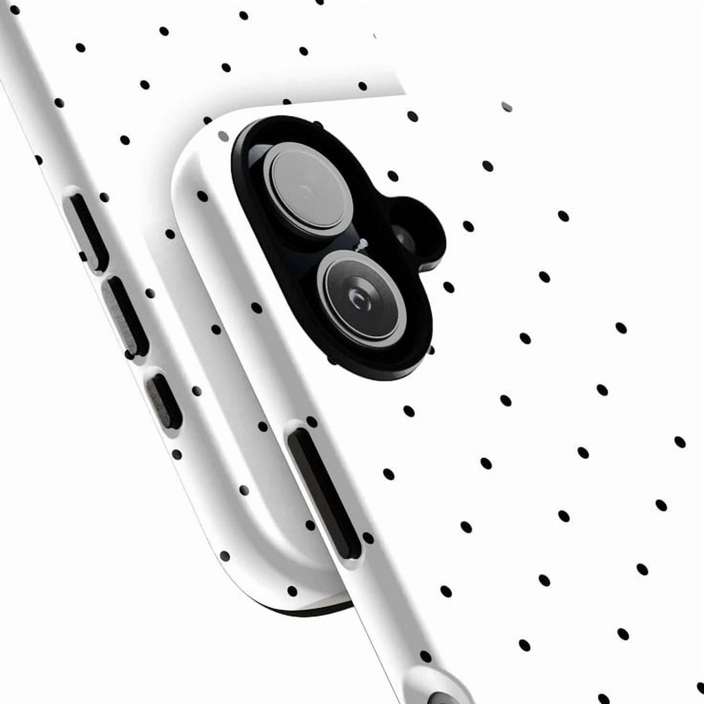Chic Black Polka Dot Phone Case on White, Retro Dotted Design for iPhone 16, 15, 14, 13, 12, 11 Plus Pro Max Mini