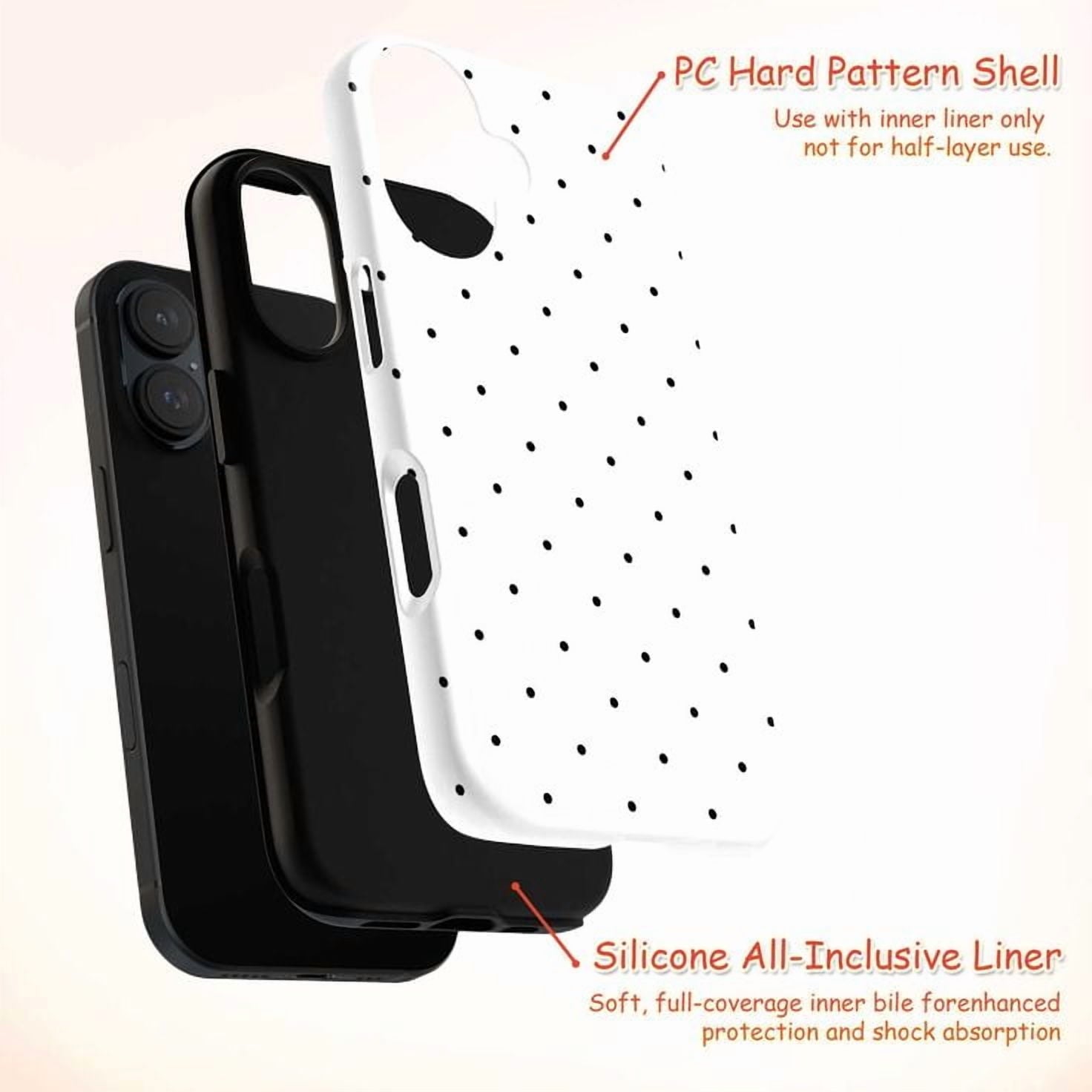 Chic Black Polka Dot Phone Case on White, Retro Dotted Design for iPhone 16, 15, 14, 13, 12, 11 Plus Pro Max Mini