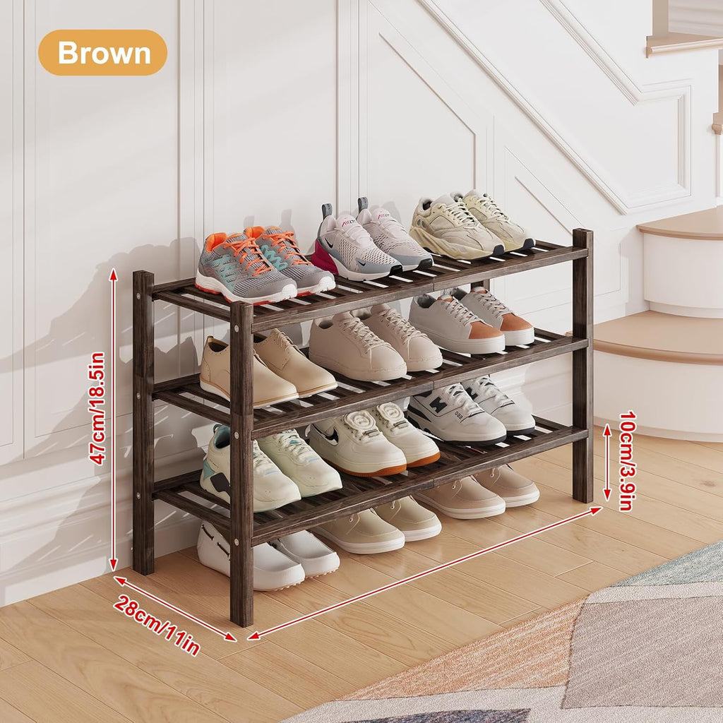 Bamboo Shoe Rack Organizer for Closet and Entryway - Space-Saving Narrow Shoe Stand - Versatile Shoe Holder for Door or Closet Shelf, Garage Bedroom can Freely Stack DIY Small Shoe Racks 3 Tier