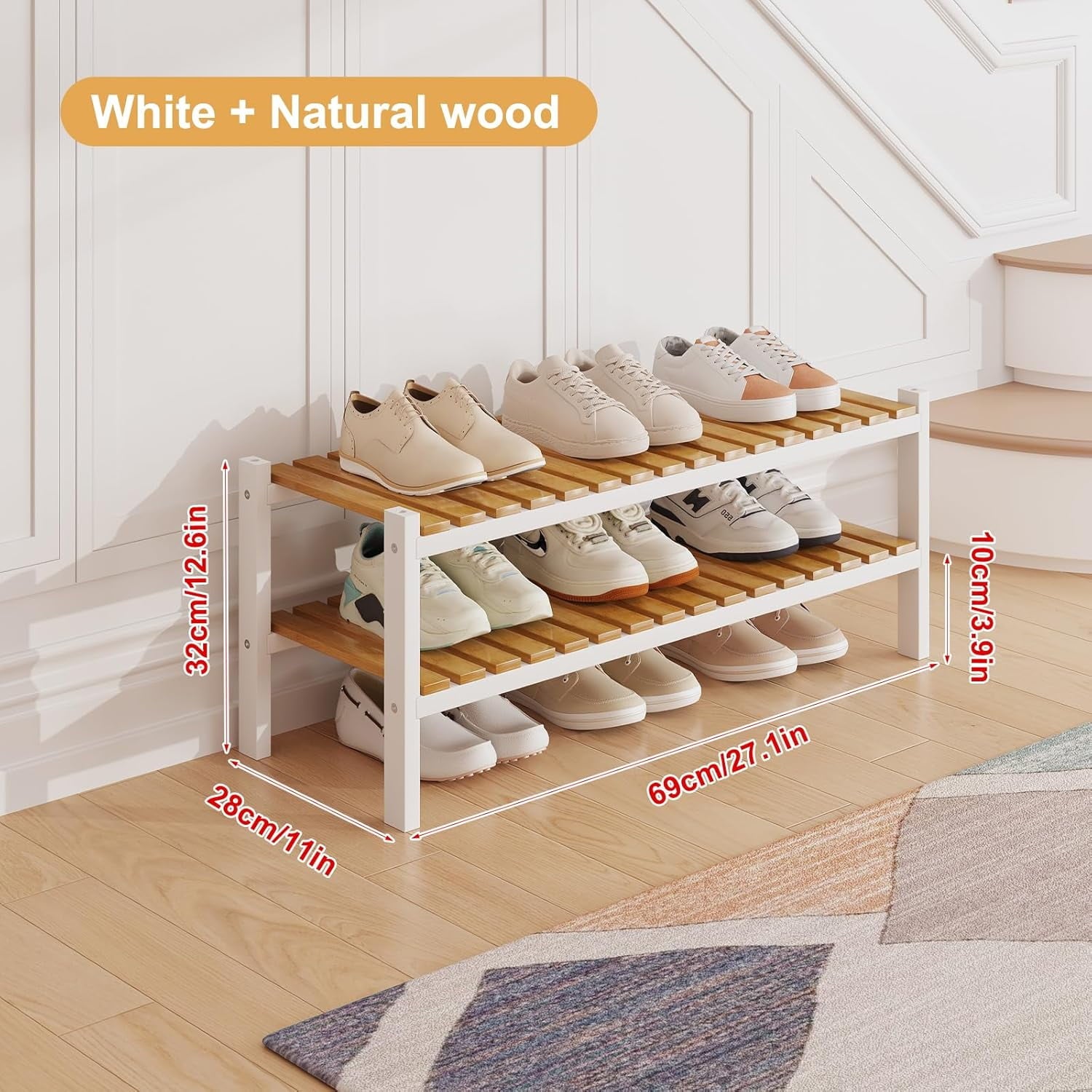 Bamboo Shoe Rack Organizer for Closet and Entryway - Space-Saving Narrow Shoe Stand - Versatile Shoe Holder for Door or Closet Shelf, Garage Bedroom can Freely Stack DIY Small Shoe Racks 3 Tier