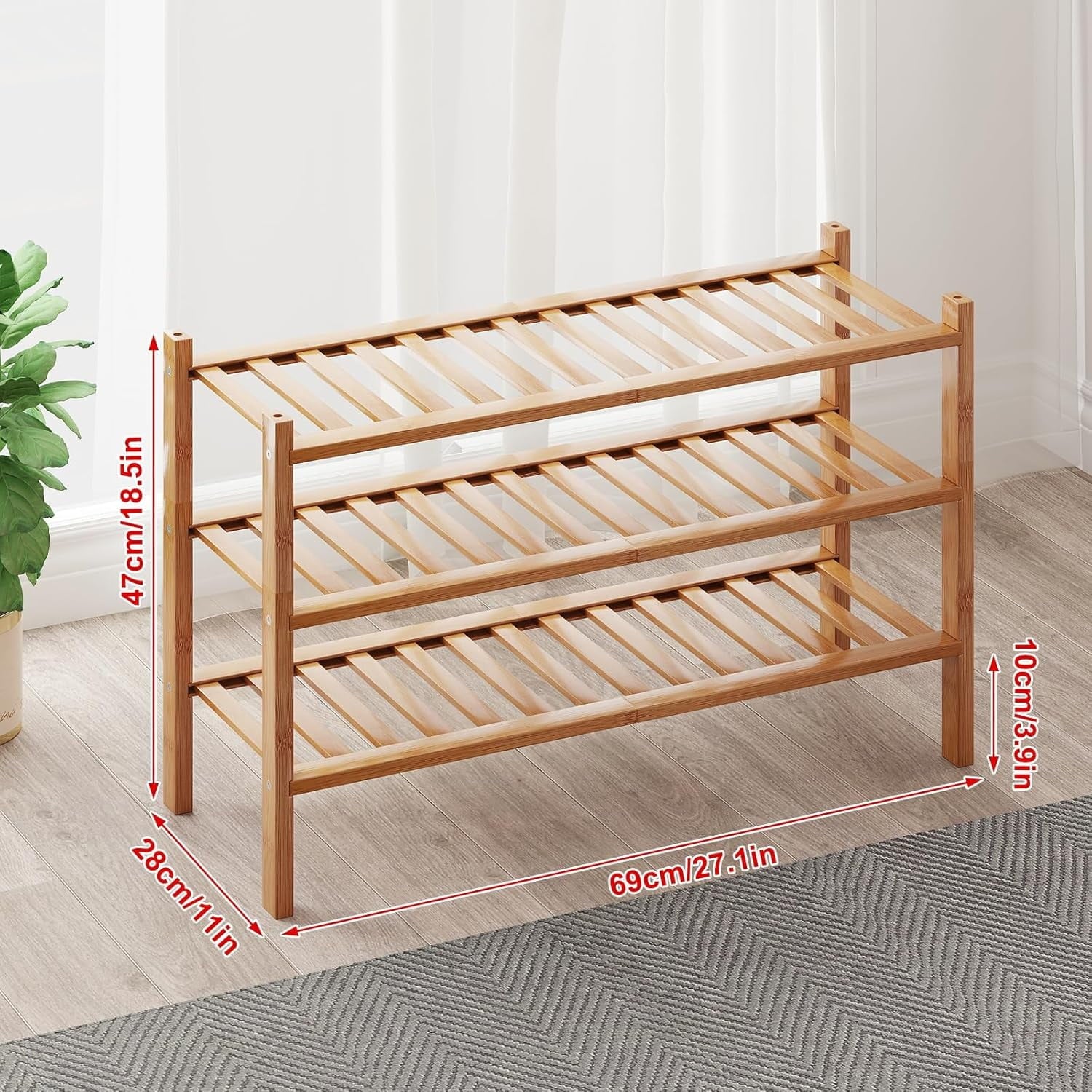 Bamboo Shoe Rack Organizer for Closet and Entryway - Space-Saving Narrow Shoe Stand - Versatile Shoe Holder for Door or Closet Shelf, Garage Bedroom can Freely Stack DIY Small Shoe Racks 3 Tier