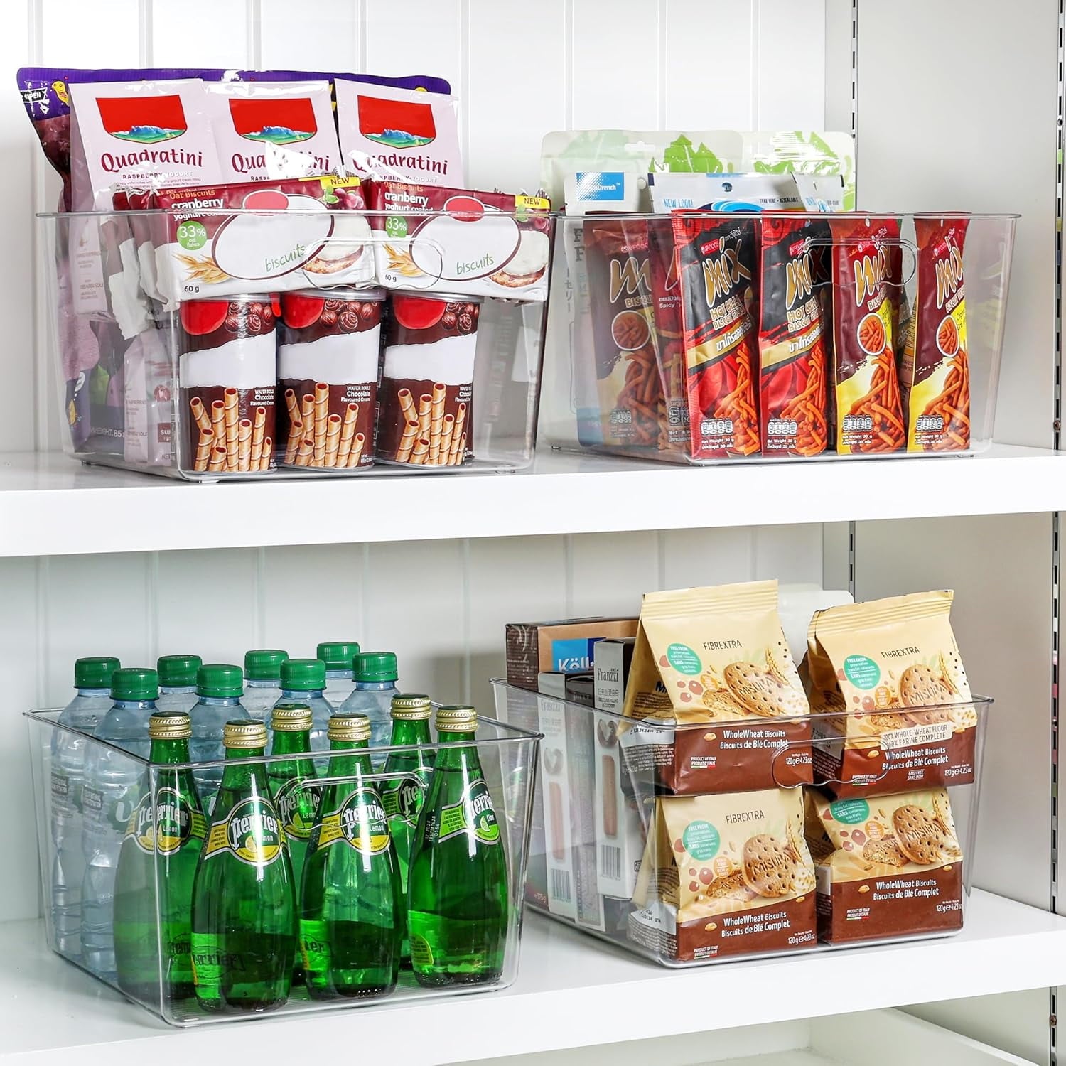 4 Pack Extra Large Clear Plastic Storage Bins,11x11 Cube Acrylic Organizer Square Containers with Handle for Pantry,Closet,LaundryRoom,Kitchen,Bathroom,UnderSink Organization