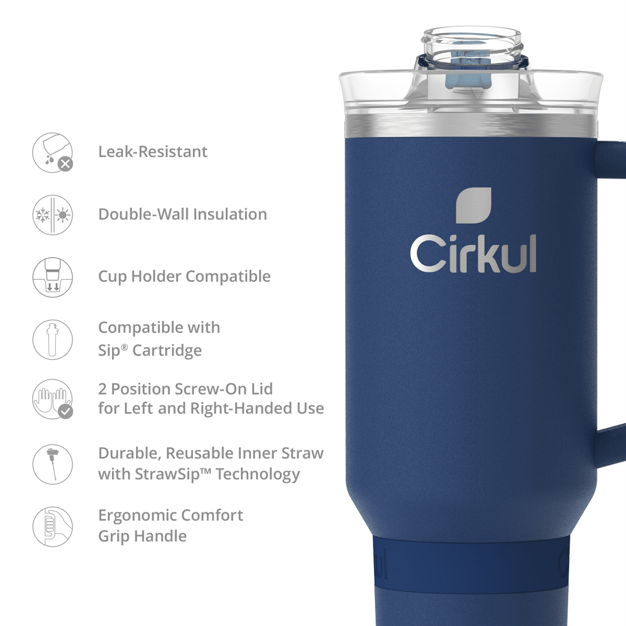 (3 pack)  40oz All-Day StrawSip Double-Wall Insulated Stainless Steel Tumbler with Handle, Midnight Blue (Dark Blue)