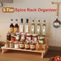 3-Tier Bamboo Spice Rack Organizer for Cabinet &amp; Pantry - Eco-Friendly Multi-Purpose Storage, Space-Saving Design, Holds Jars/Cans/Cosmetics
