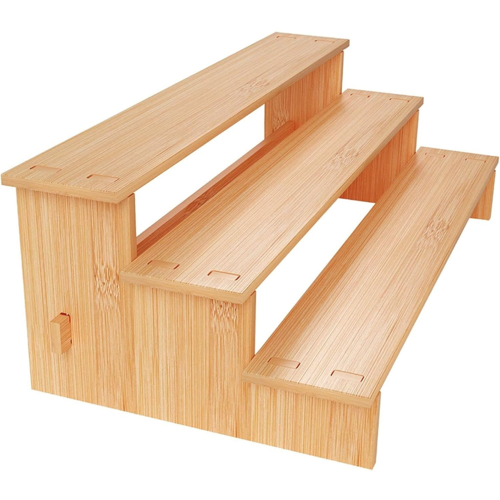3-Tier Bamboo Spice Rack Organizer for Cabinet &amp; Pantry - Eco-Friendly Multi-Purpose Storage, Space-Saving Design, Holds Jars/Cans/Cosmetics