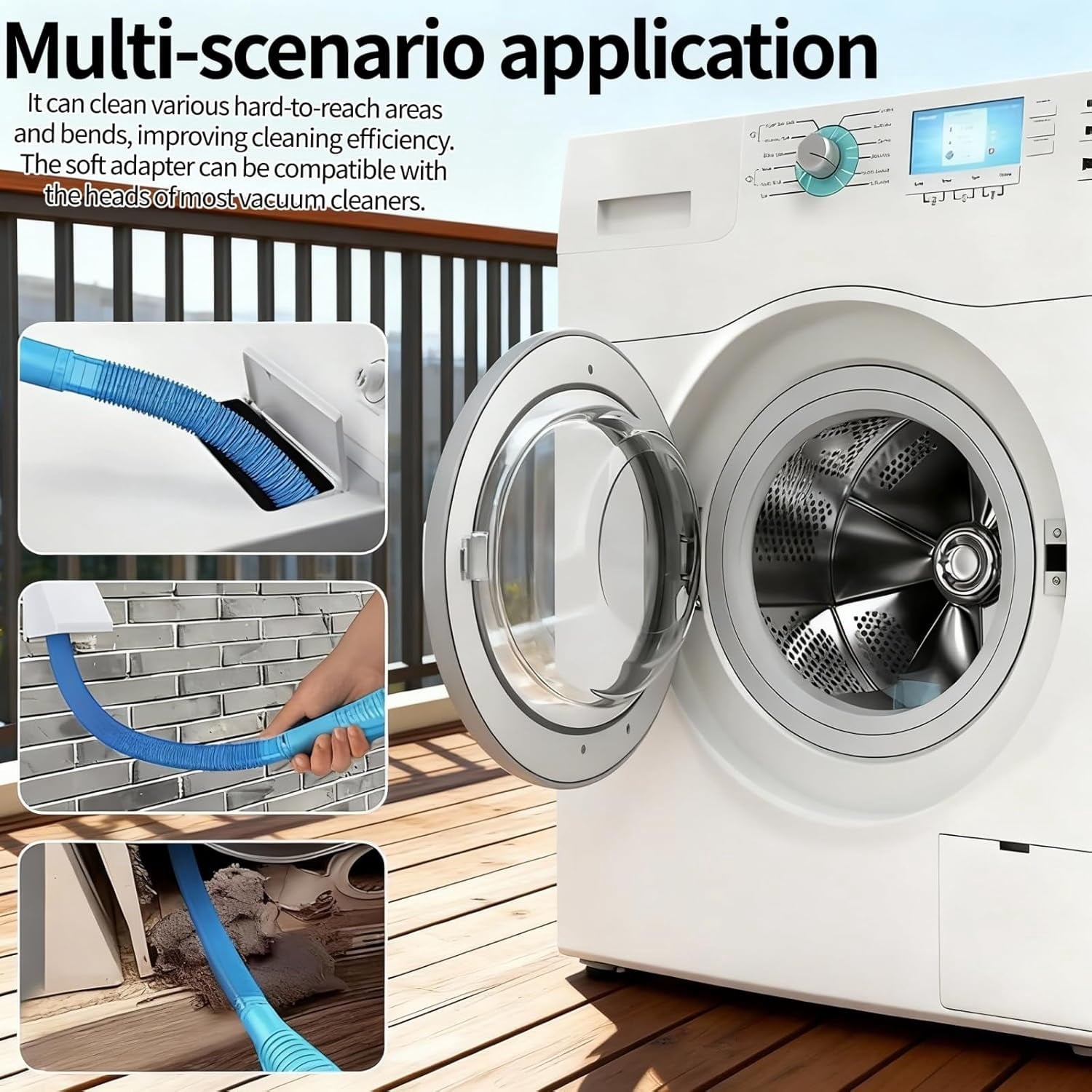 Dryer Vent Cleaner Kit - Universal Vacuum Hose Attachment &amp; Lint Brush,  Fit Most Vacuums for Dryer, Effectively Clean Clogged Dryer Ducts, Refrigerator Coils &amp; Behind Appliances