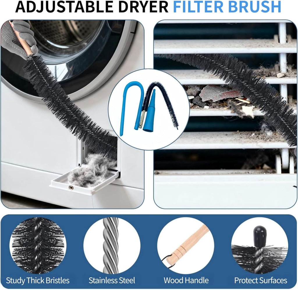 Dryer Vent Cleaner Kit - Universal Vacuum Hose Attachment &amp; Lint Brush,  Fit Most Vacuums for Dryer, Effectively Clean Clogged Dryer Ducts, Refrigerator Coils &amp; Behind Appliances