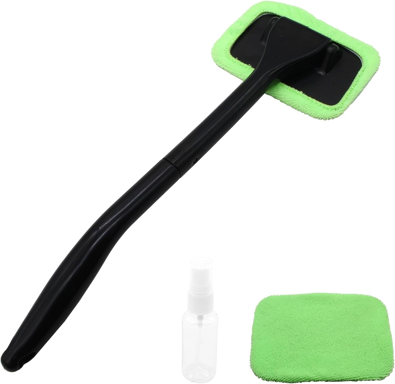 Window Cleaner Kit Windshield Cleaning Tool with Extendable Long Handle and 2 Washable  Microfiber Pads,