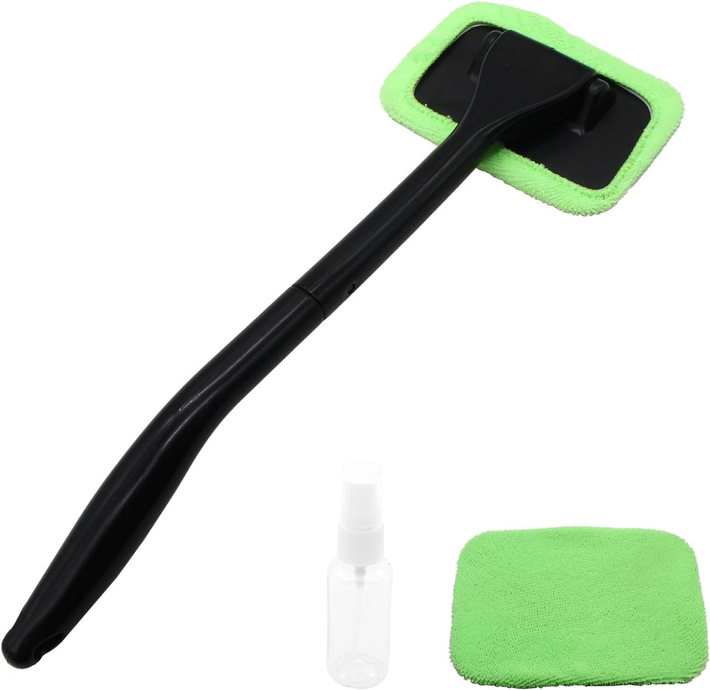 Window Cleaner Kit Windshield Cleaning Tool with Extendable Long Handle and 2 Washable  Microfiber Pads,