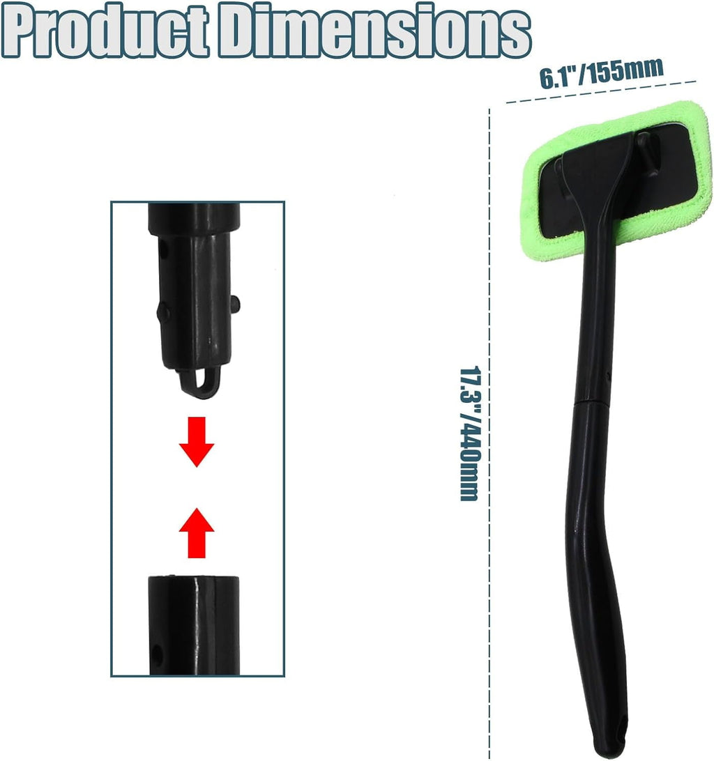 Window Cleaner Kit Windshield Cleaning Tool with Extendable Long Handle and 2 Washable  Microfiber Pads,